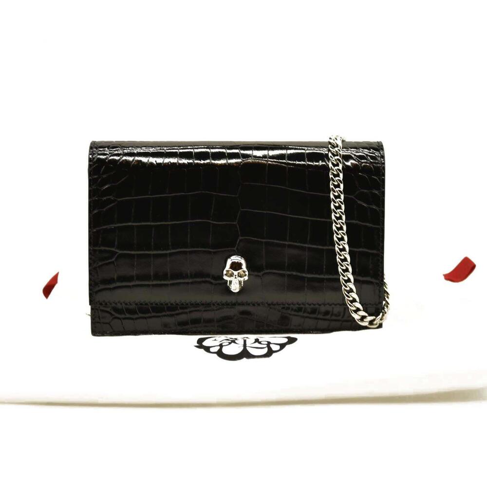 Alexander McQueen  Calfskin Crocodile Embossed Skull Mini